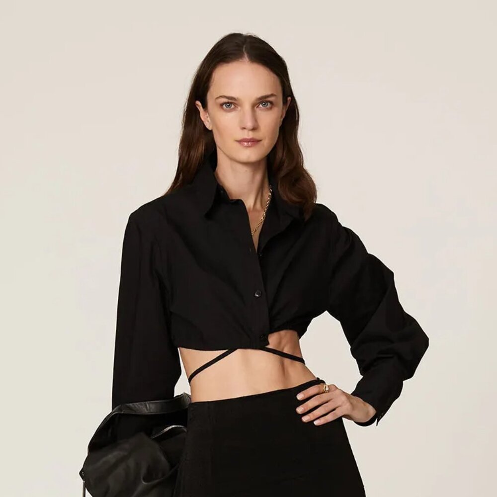 Matthew Bruch cropped tied button-up top